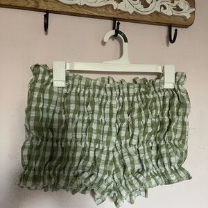 Green and White Gingham Ruffle Shorts